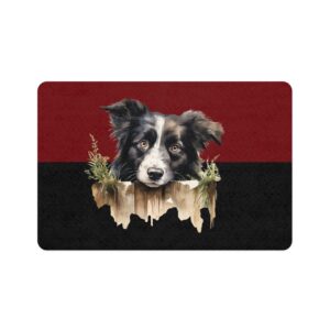 Border Collie Pet Food Mat (12x18)  -Garnet/Black