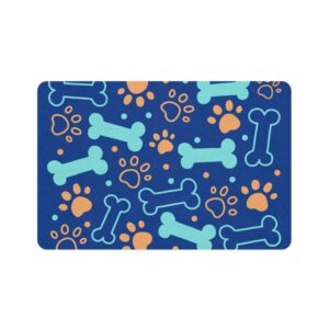 Bone & Paw Print Design Food Mat  (12x18) - Dark Blue