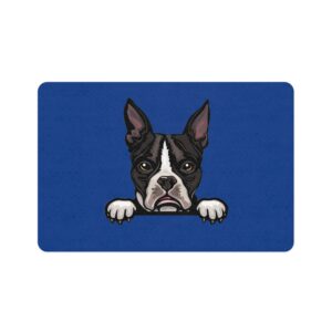 Boston Terrier Pet Food Mat (12x18) - Dark Blue