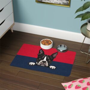 Boston Terrier Pet Food Mat (12x18)  -Red/Navy Blue