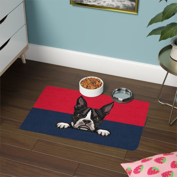 Boston Terrier Pet Food Mat (12x18)  -Red/Navy Blue
