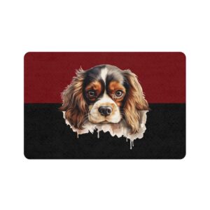 Cavalier King Charles Pet Food Mat (12x18)  -Garnet/Black
