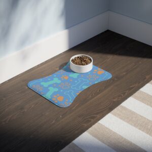 Colorful Pet Feeding Mats with Fun Bones & Paws Design-Light Blue