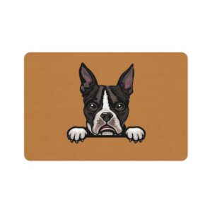 Boston Terrier Pet Food Mat (12x18) - Light Brown