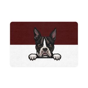 Boston Terrier Pet Food Mat (12x18)  -Maroon/White