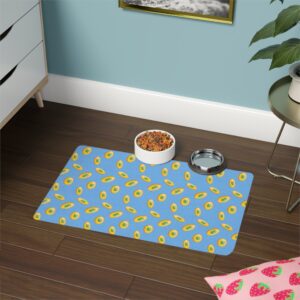Vibrant Pet Food Mat - 12x18 Non-Slip Design for Cats and Dogs-Light Blue