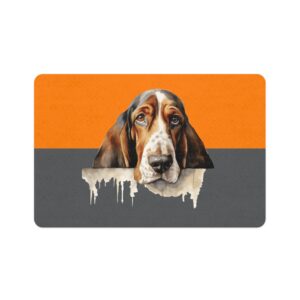 Bassett Hound Pet Food Mat (12x18)  -Orange/Smokey