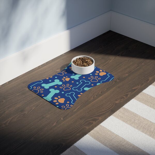 Colorful Pet Feeding Mats with Fun Bones & Paws Design - Dark Blue