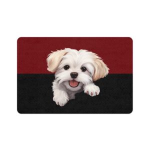 Maltese Dog Food Mat (12x18)  -Garnet/Black