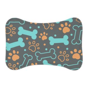 Colorful Pet Feeding Mats with Fun Bones & Paws Design-Dark Grey