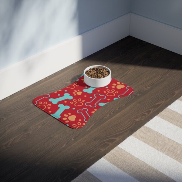 Colorful Pet Feeding Mats with Fun Bones & Paws Design-Dark Red