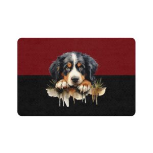 Bernese Mountain Pet Food Mat (12x18)  -Garnet/Black