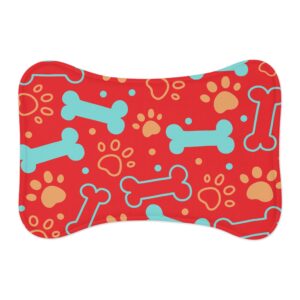 Colorful Pet Feeding Mats with Fun Bones & Paws Design - Red