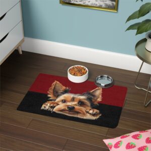 Yorkshire Terrier Dog Food Mat (12x18)  -Garnet/Black