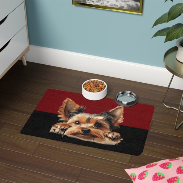 Yorkshire Terrier Dog Food Mat (12x18)  -Garnet/Black