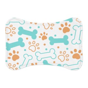 Colorful Pet Feeding Mats with Fun Bones & Paws Design - White